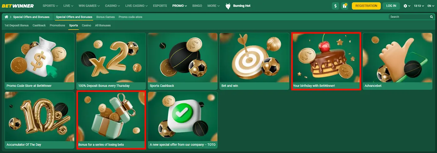 Betwinner Sport bonuses: Birthday and losing streak bonuses Screenshot