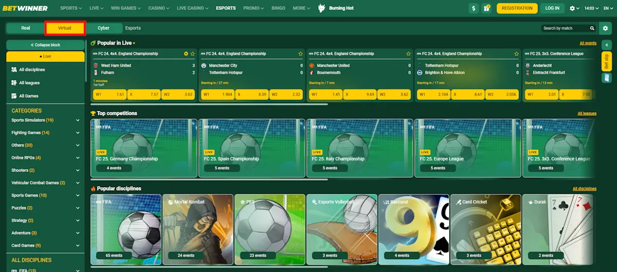 Betwinner Virtual Sports Screenshot
