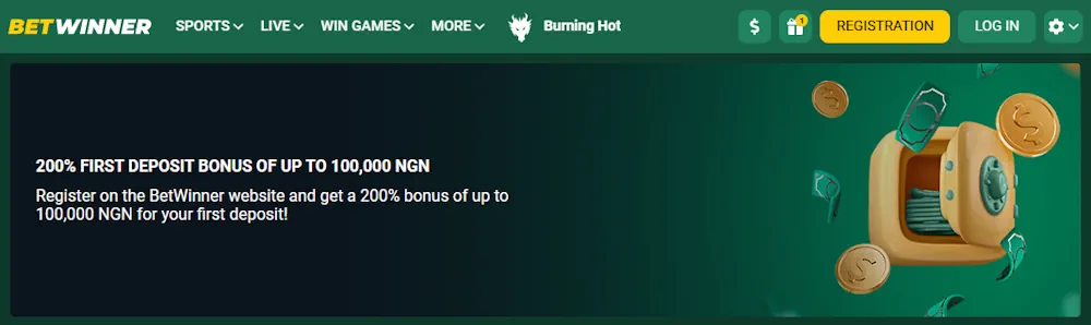 Betwinner Welcome Bonus: First Deposit Screenshot