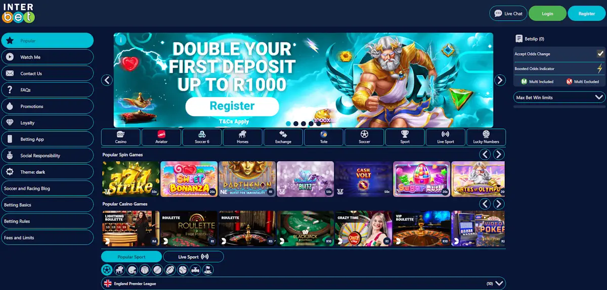 Interbet Homepage Screenshot