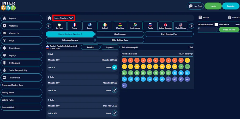 Interbet Lucky Numbers Screenshot