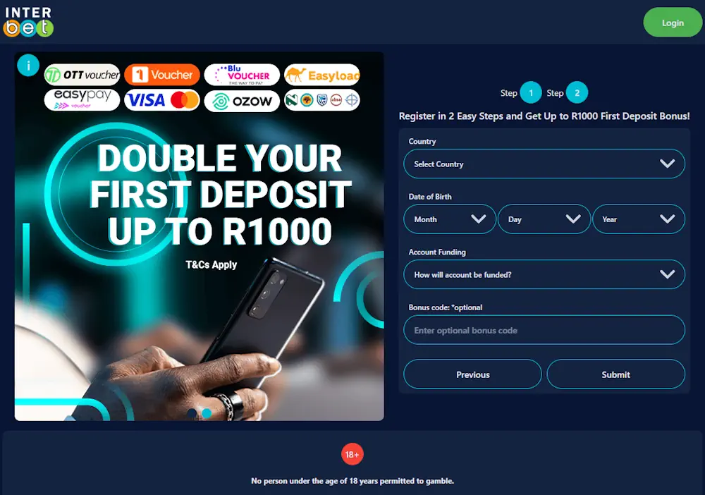 Interbet Registration Step 2 Screenshot