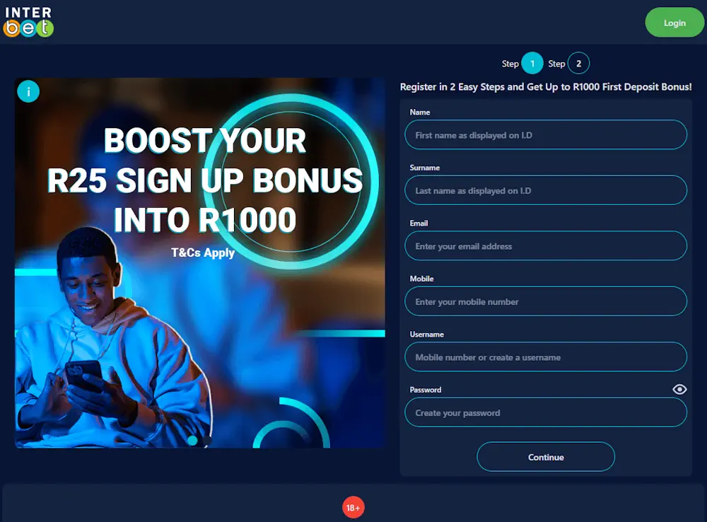 Interbet Registration Step 1 Screenshot