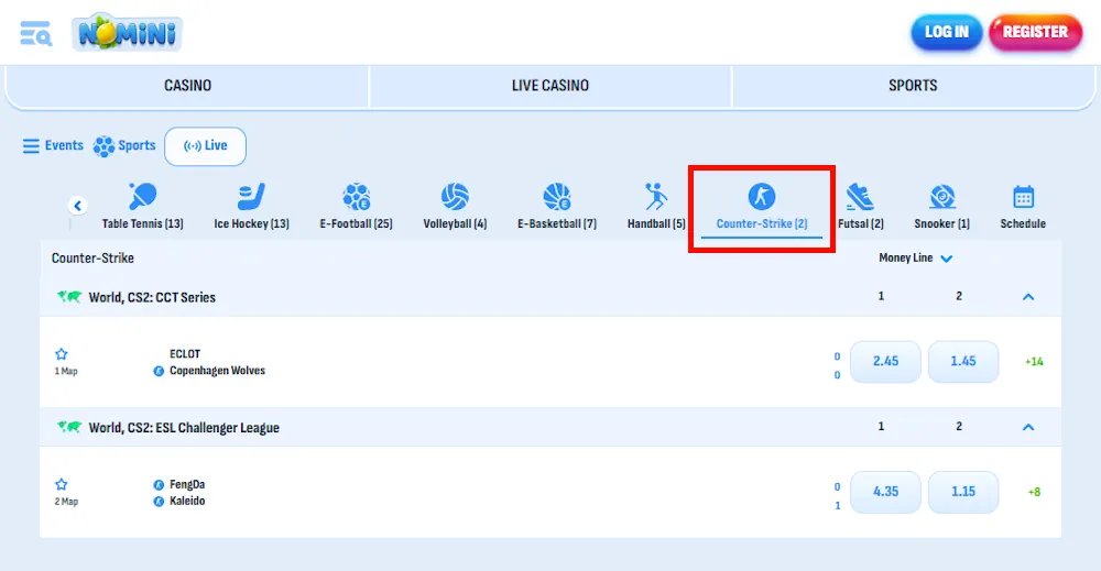 Nomini Counter-Strike Betting Screenshot