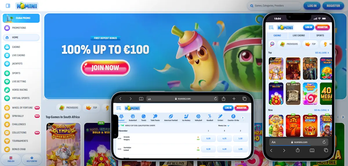 Nomini Casino Desktop and mobile view Screenshot