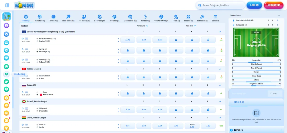 Nomini Live Betting Screenshot