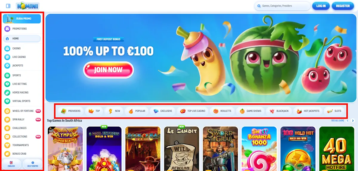 Nomini Menu Screenshot