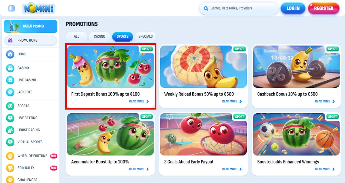 Nomini Sportsbook bonuses and welcome bonus Screenshot