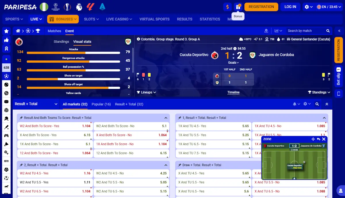 Paripesa BetBuilder's interface Screenshot