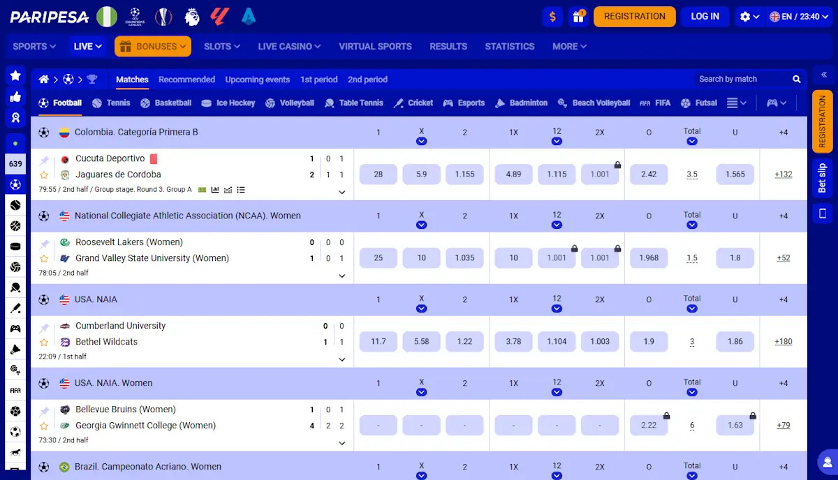 Paripesa Live football betting Screenshot