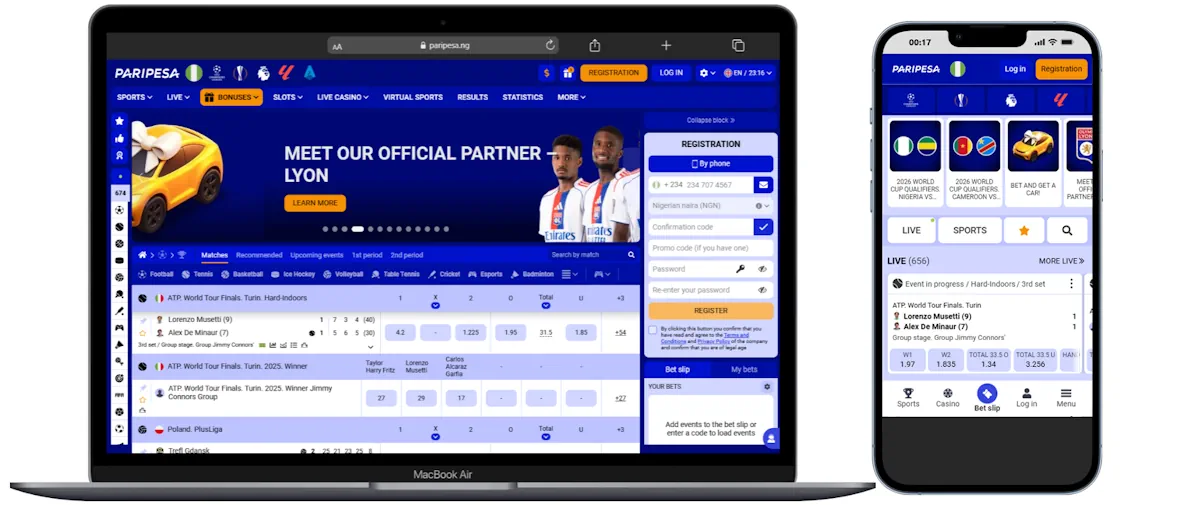 Paripesa Mobile and desktop view Screenshot