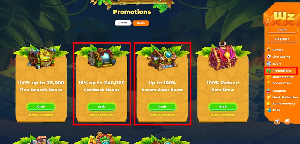 Wazamba Accumulator boost and cashback deals Screenshot