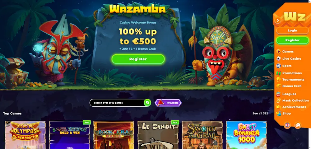 Wazamba Homepage Screenshot