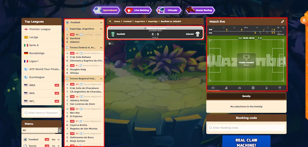 Wazamba Live Betting Screenshot