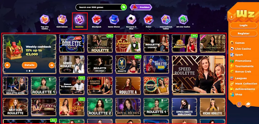 Wazamba Roulette Screenshot