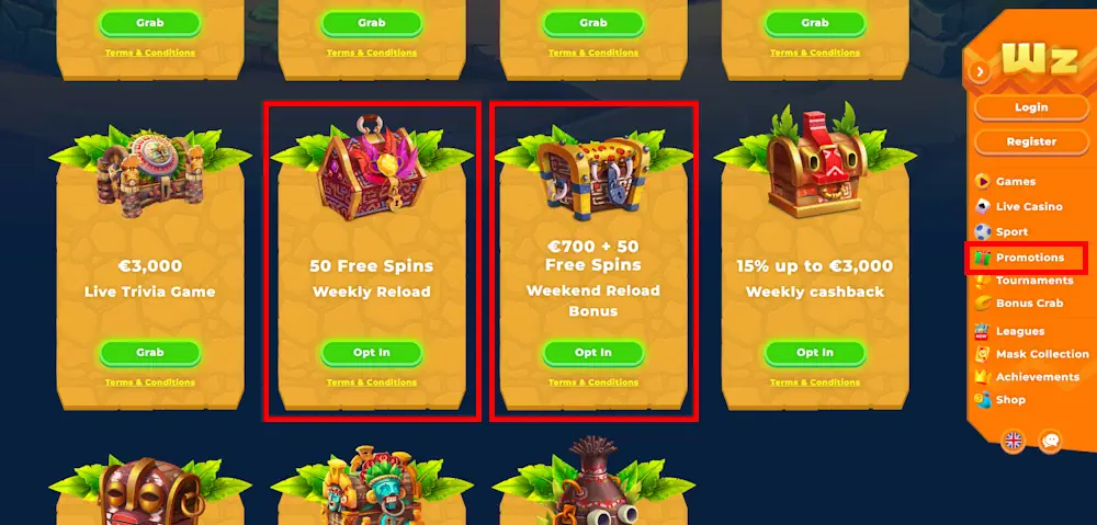 Wazamba Weekly reload and weekend offers Screenshot