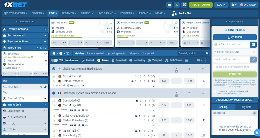 1xBet Tennis Screenshot