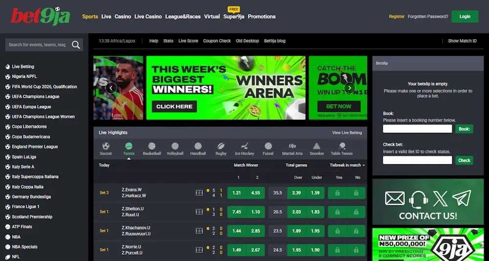 Bet9ja Tennis Screenshot