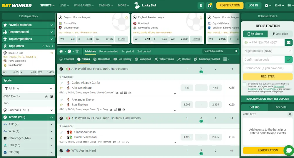 Betwinner Tennis Screenshot