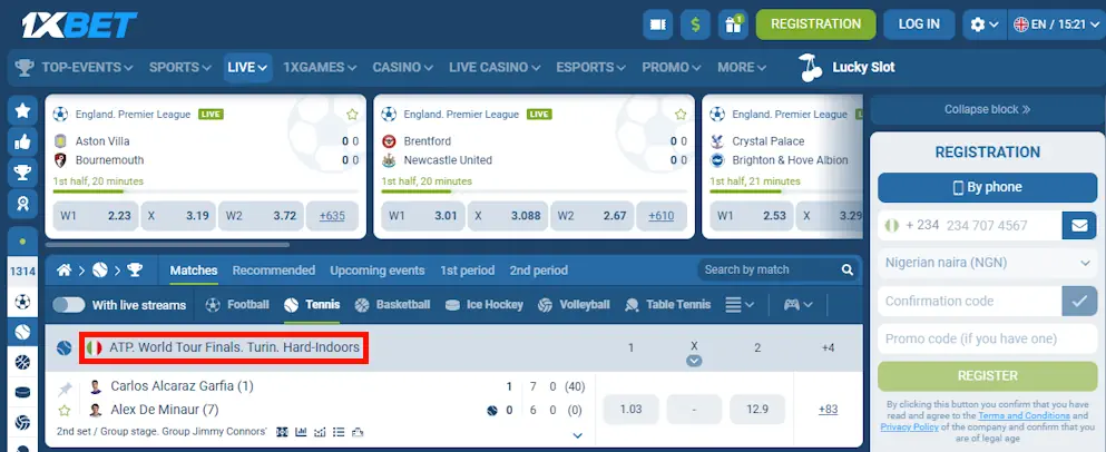Tennis 1xBet ATP Screenshot