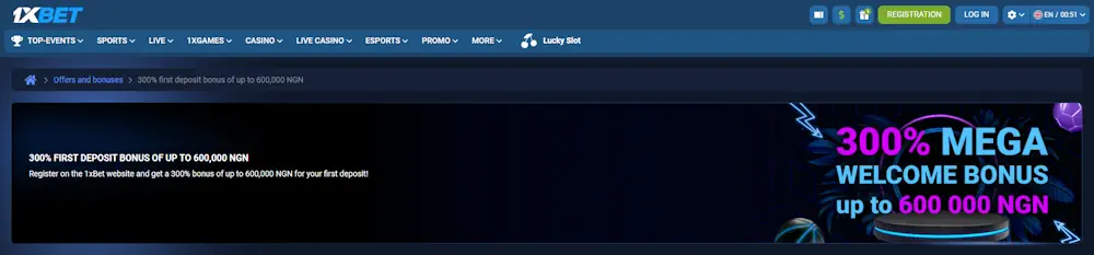 Tennis 1xBet Welcome Bonus Screenshot